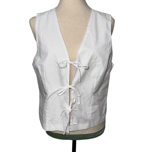 NWT Steve Madden Solid White Tie-Front Sleeveless Camisole V Neck Cotton size L - Picture 2 of 11
